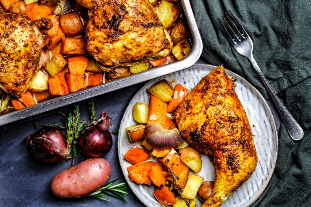 Ofenhähnchen mit Kürbis