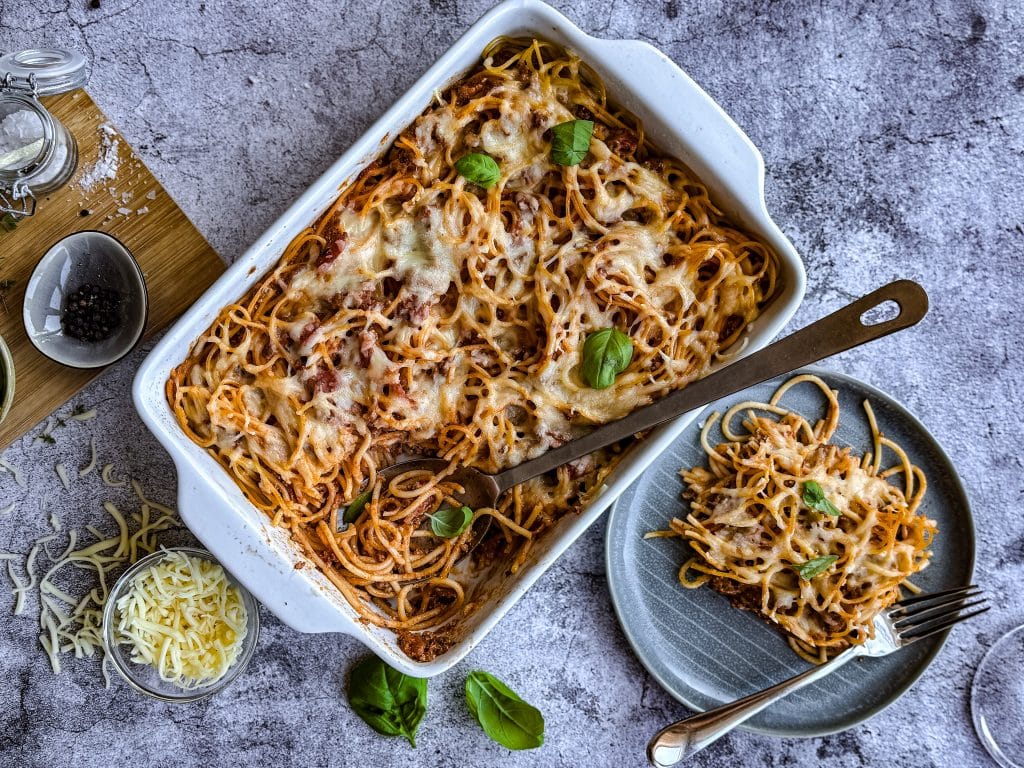 Spaghetti Auflauf mit Hackfleischsauce