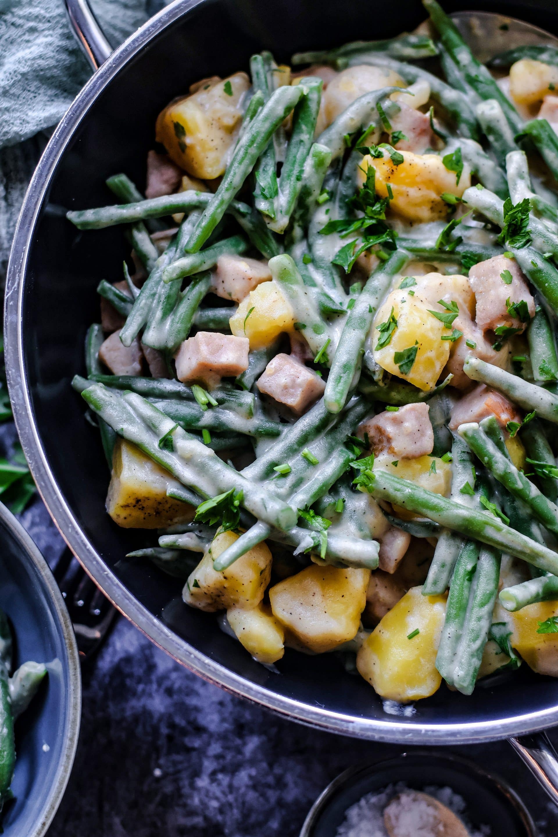 Kartoffel Bohnen Pfanne mit Kasseler ist schnell gemacht