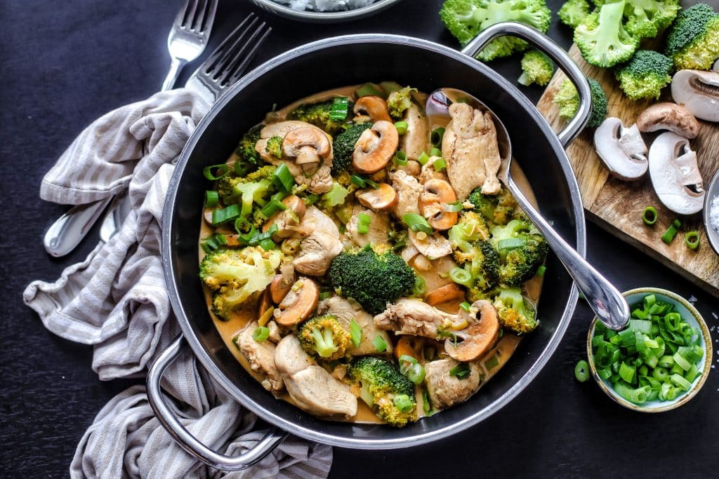 Hähnchen Pfanne mit Brokkoli und Pilzen - Low Carb