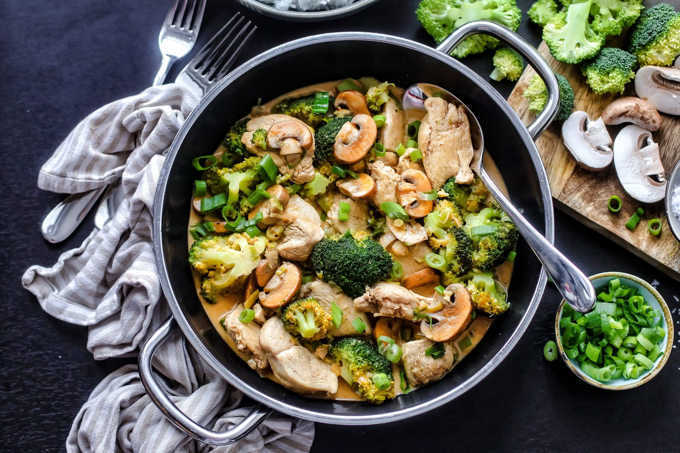 sieht diese Hähnchen Pfanne mit Brokkoli und Pilzen nicht phantastisch aus?