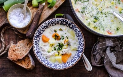 Käse Lauch Suppe mit Hähnchen und Kartoffeln