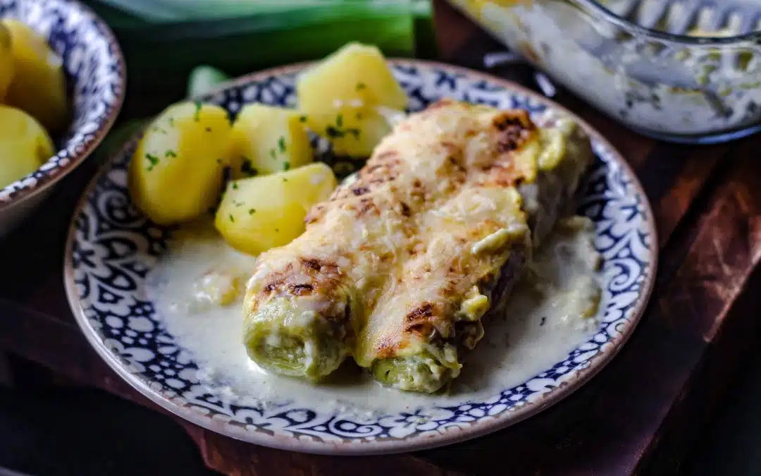 Überbackener Lauch mit Schinken